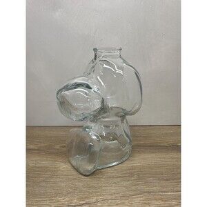 Vintage Anchor Hocking Clear Glass Snoopy Coin Bank Peanuts Collectible Retro